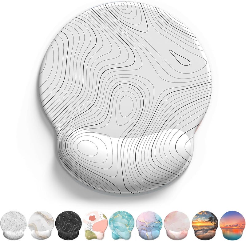 eulps Mouse Pad with Wrist Rest, Comfortable Computer Mousepad with Gel Wrist Support Smooth Surface and Non-Slip PU Base for Pain Relief, Laptop, Office & Home (White Line) - Image 1